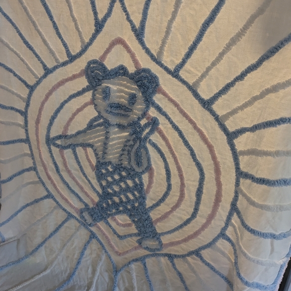 Vtg 1950s Cotton Chenille Baby Blanket Teddy Bear Cotton Pink Blue Some Flaws